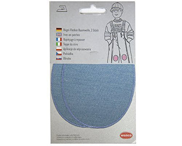 Wenco Aufnäher 2 Stück aus Baumwolle, Bügelbild, Aufbügler, Bügel, Applikation, Bügel-Flecken im 2er Set - Doppelpack, für Jeans, Hosen, Hemden etc. - Jeans-Look (Hellblau) im Sale